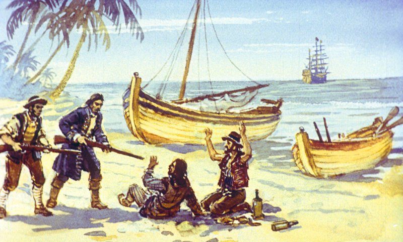 Робинзон и Пятница захватывают пиратов в плен