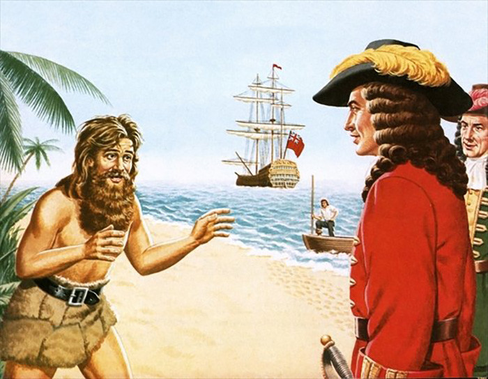 Капитан находит Селькирка на необитаемом острове