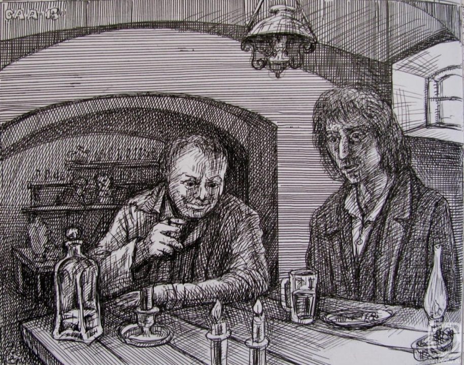 Родион и Семен Мармеладов за выпивкой в трактире